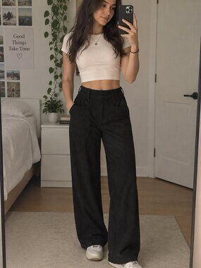 High Rise Wide Leg Panel Seam Corduroy Pants Large